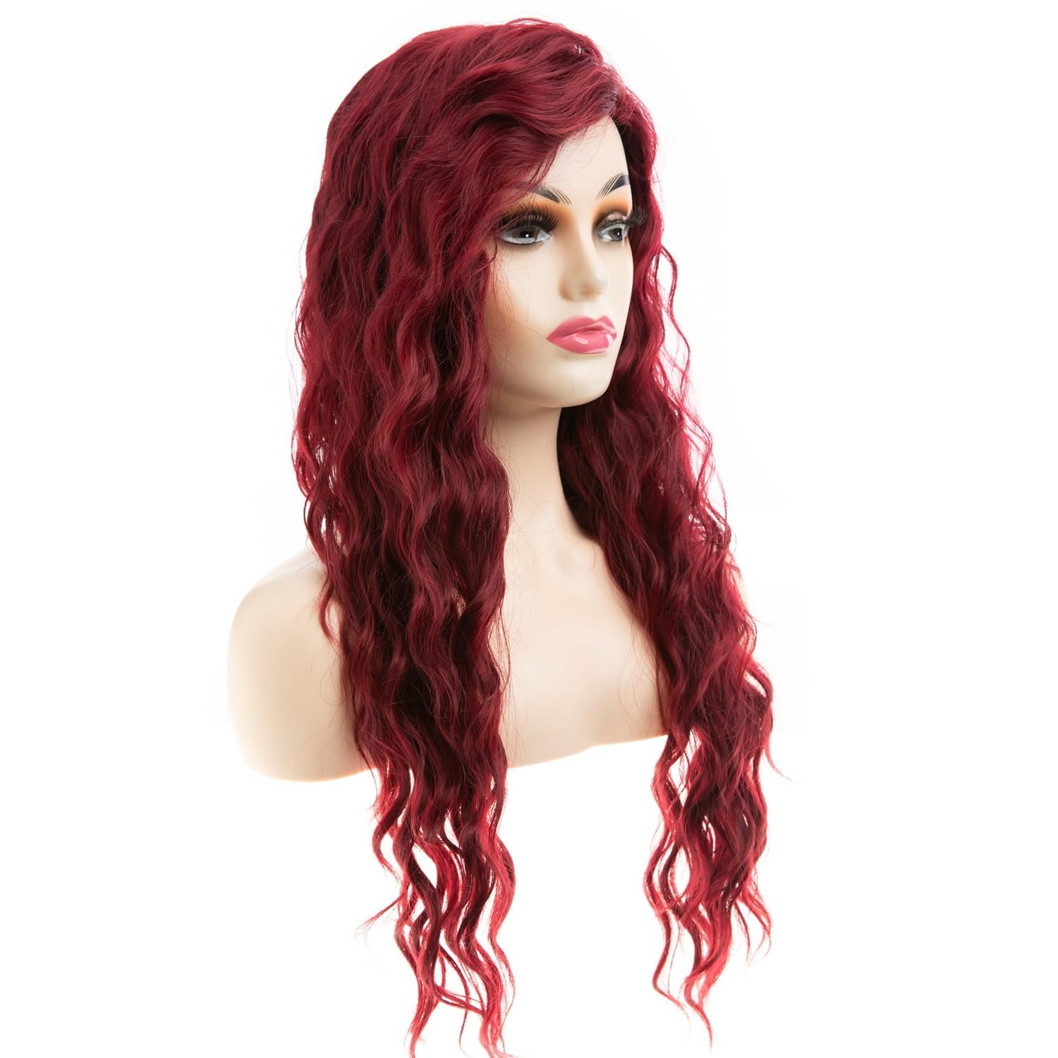 Beweig Long Curly Wavy Wine Red Wig for Women Side Part Burgundy Natural Looking Cosplay, 9 inches - Image 4