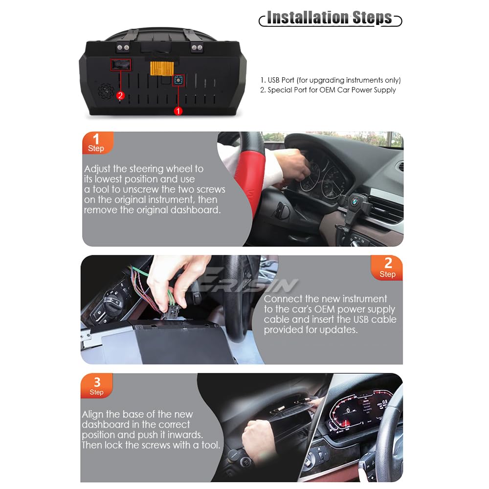 10" Cuadro de Instrumentos Digital LCD para BMW Serie 3 E90/E91/E92/E93 2005-2012 con CCC/CiC, Panel de Instrumentos Digital 4-Core, Admite TPMS, Temperatura Aceite y Controles Volante 7-UI Temas