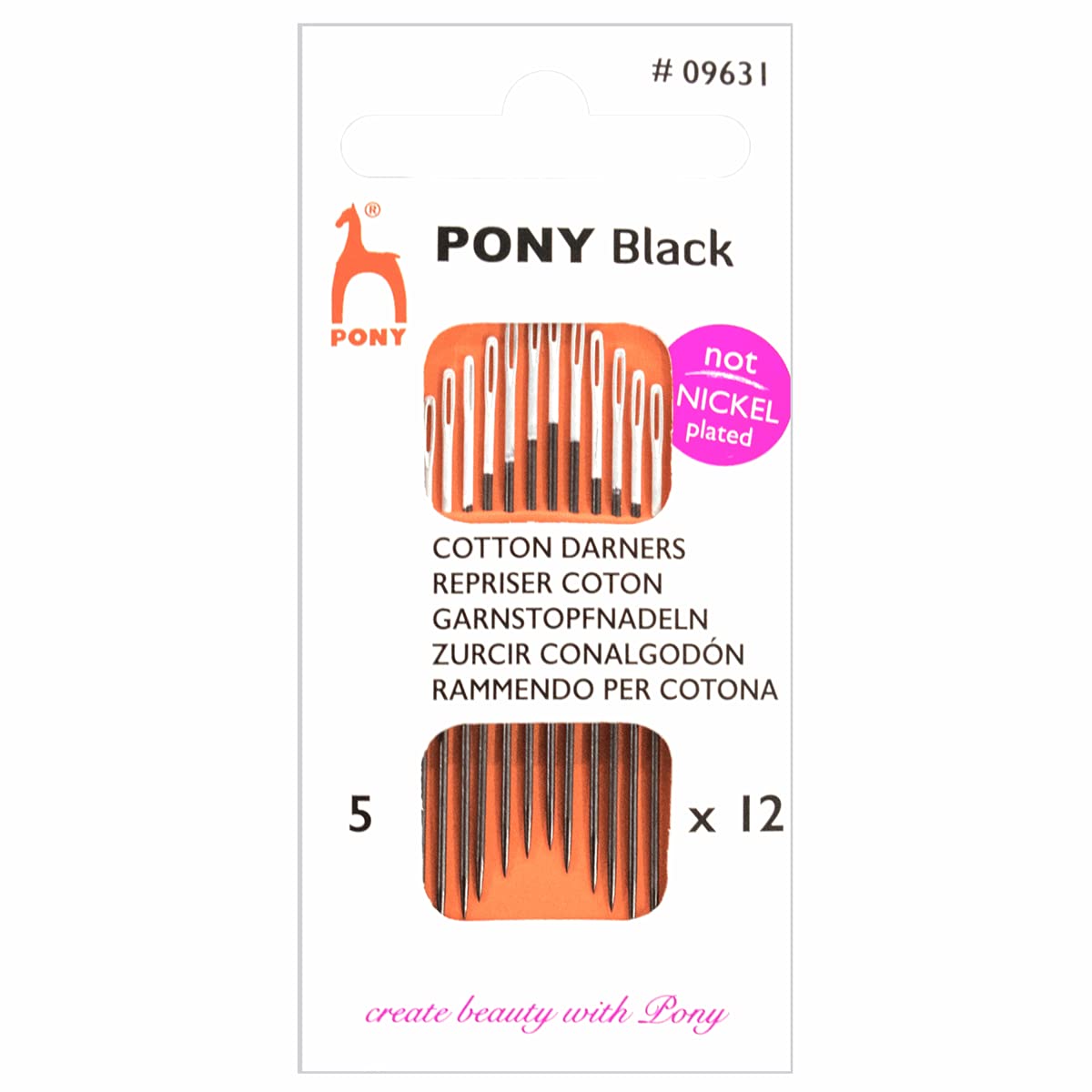 Jl Grey Pony Hand Sewing Needles: Short Darners: Black With White Eye: Size 1-5
