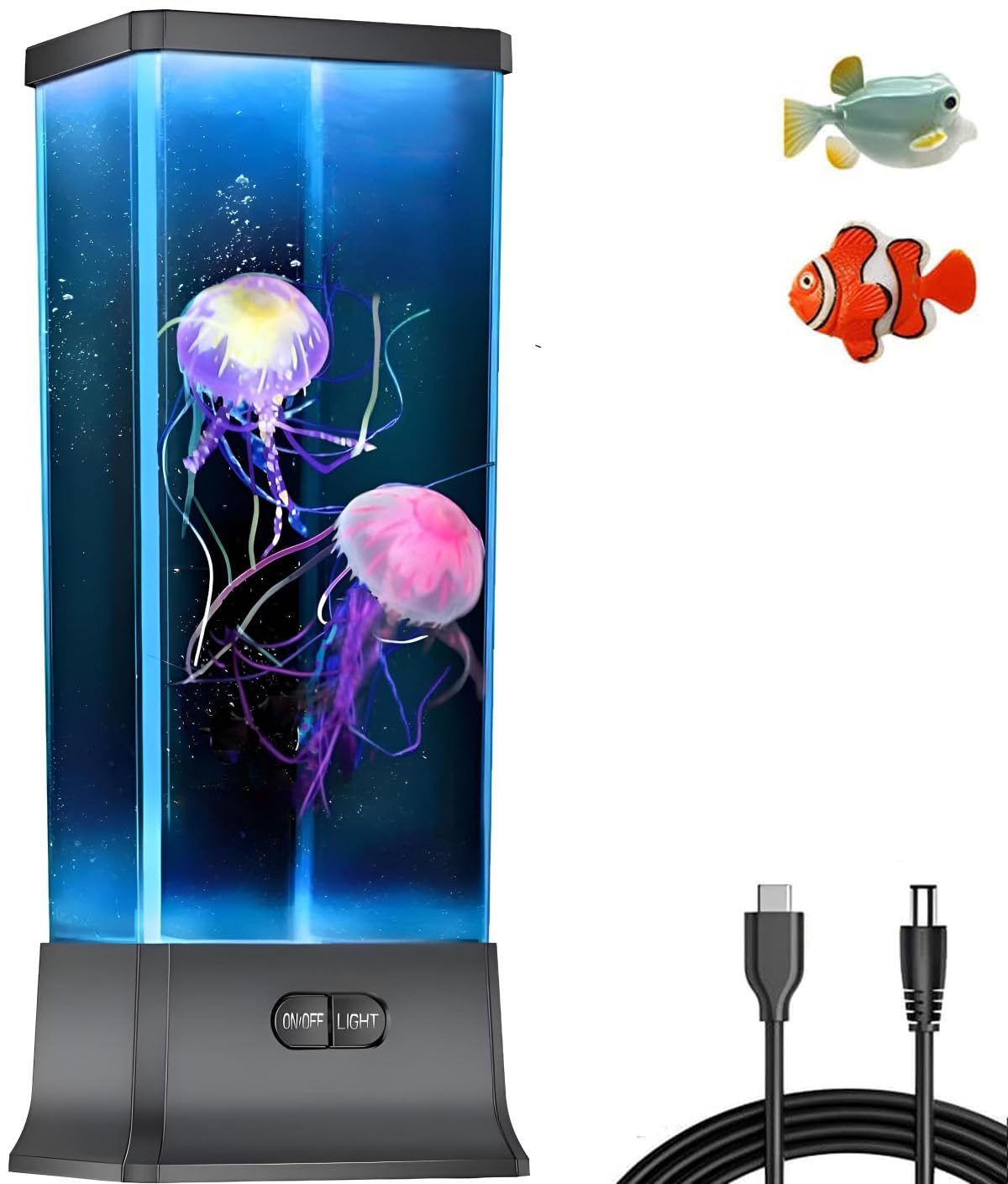 COLORLIFE Electric Jellyfish Tank Table Lamp with Color Changing Light Gift for Kids Men Women Home Deco for Room Mood Light for Relax, Black, ZJ-J01,