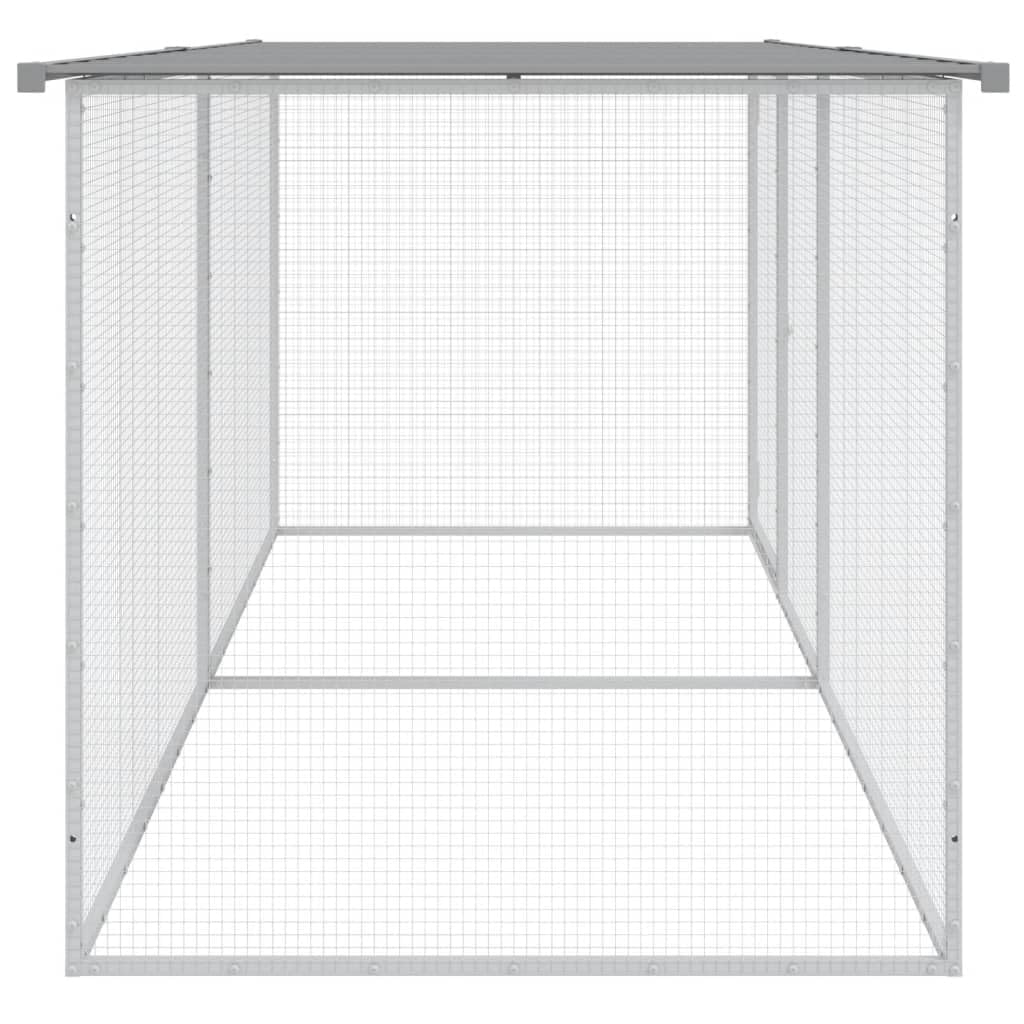 Hühnerkäfig mit Dach aus verzinktem Stahl Hellgrau 203 x 98 x 90 cm mit Schutzdach und abschließbarer Tür ideal für Kleintiere, Kaninchenstall, Meerschweinchenkäfig, Outdoor Garten
