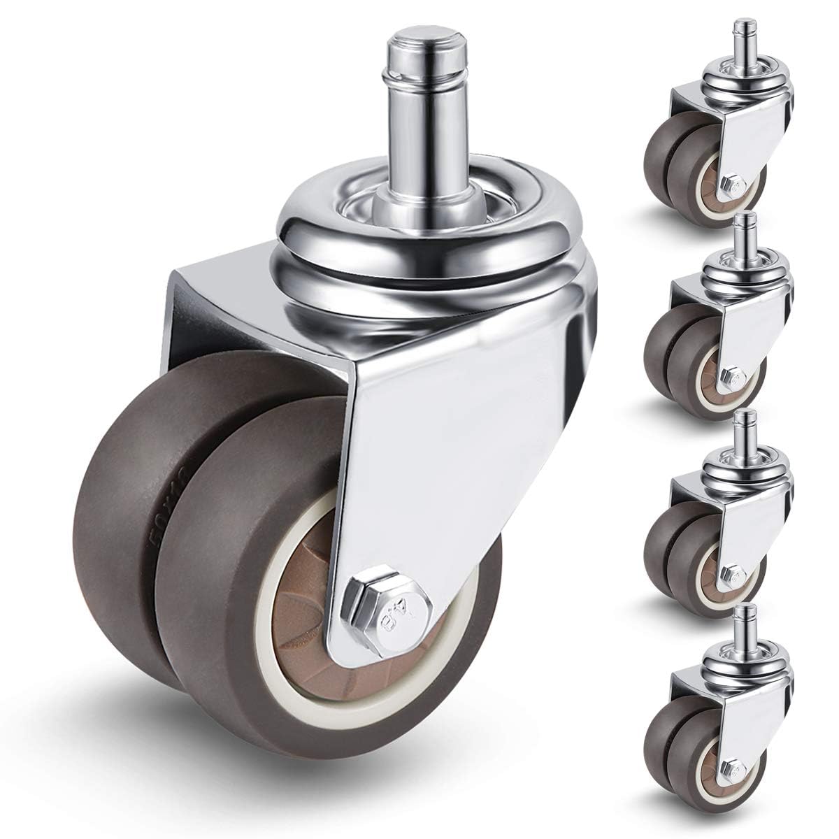 Azonee 5 Piece Office Chair Wheels, Swivel Stem Threaded Casters, TPE Mute Heavy Duty Rubber Replacement, 360-Degree Swivel for Table, Trailer, Saw Table, Bed