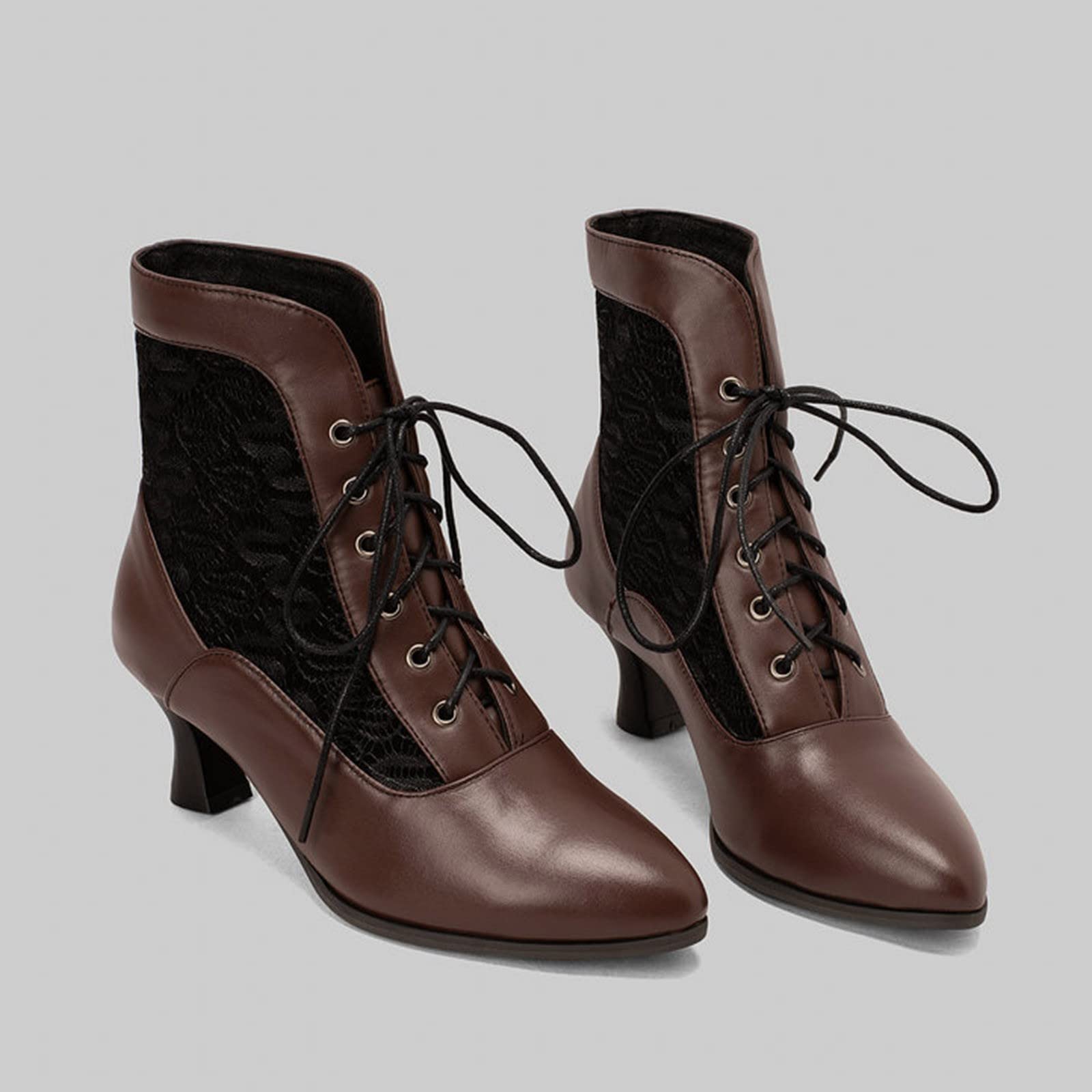 Botines de mujer de invierno elegantes de encaje con puntera hueca cómoda con cordones delanteros