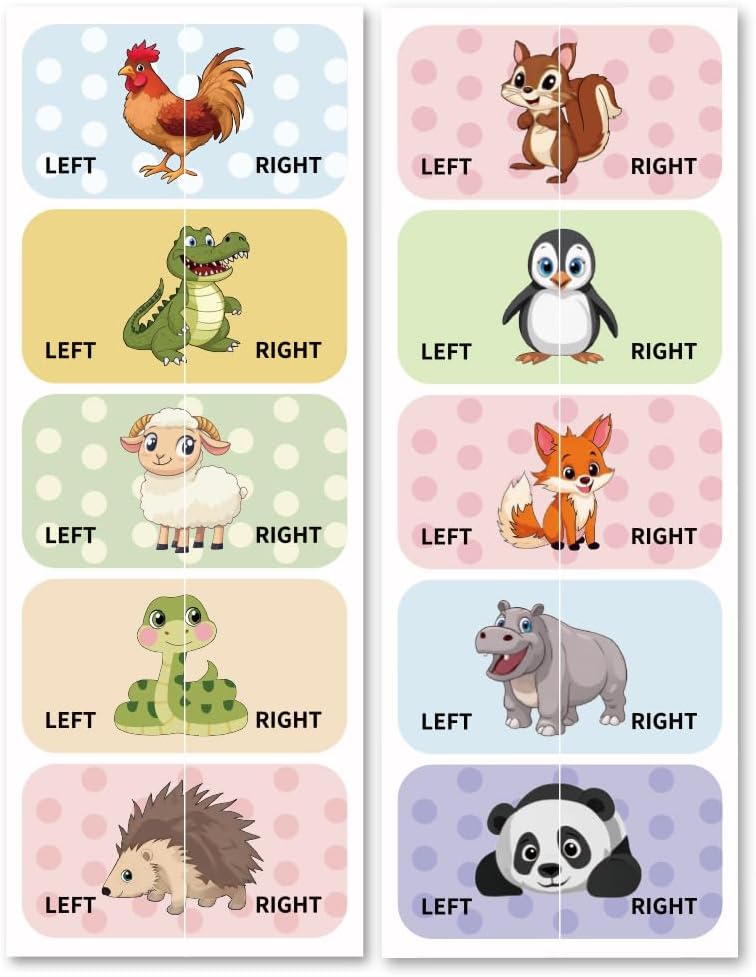Peacoblue Shoes Stickers - Cartoon Animals 100pcs (50 Pairs) Self-Adhesive Learning Left Right
