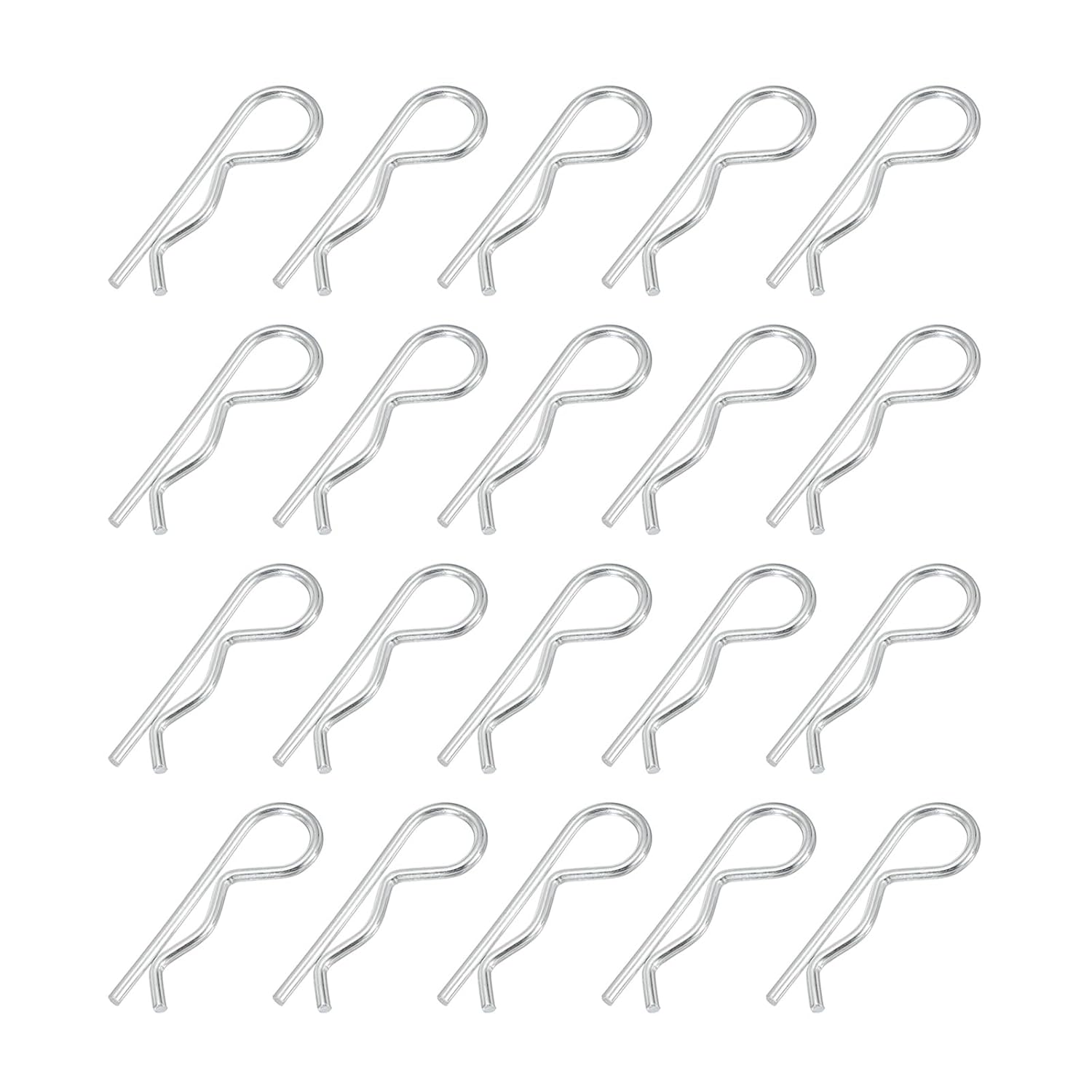 PATIKIL M2x40mm Cotter Pins, 20 Pcs R Clips Spring Retaining Wire Hair Heavy Duty Carbon Steel Hitch Pin Clip for Trailer Locking Lawn Mowers Tractor Carts Truck, Silver