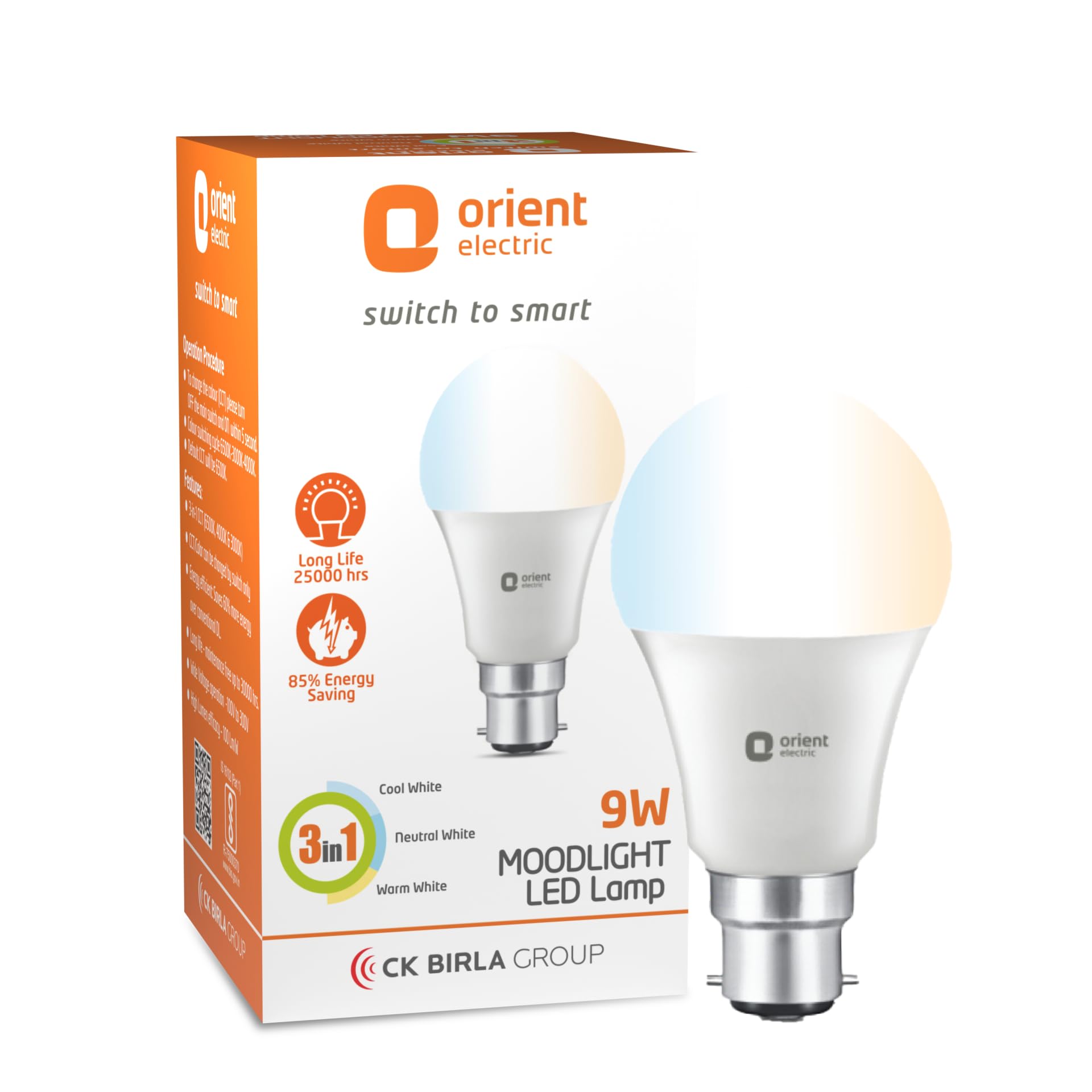 Orient Electric Eternal Shine Moodlight B22 Base, Color Changing 9W LED Bulb, Pack of 1 (White, Warm White, Neutral White)-picture-19