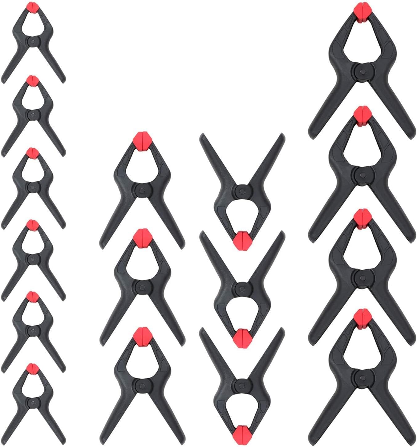 WORKPRO 16-Piece Nylon Spring Clamp Set-4pc 6-1/2", 6pc 4-1/2" , 6pc 3-3/8", for Woodworking, Photography Studios and DIY Works, Black