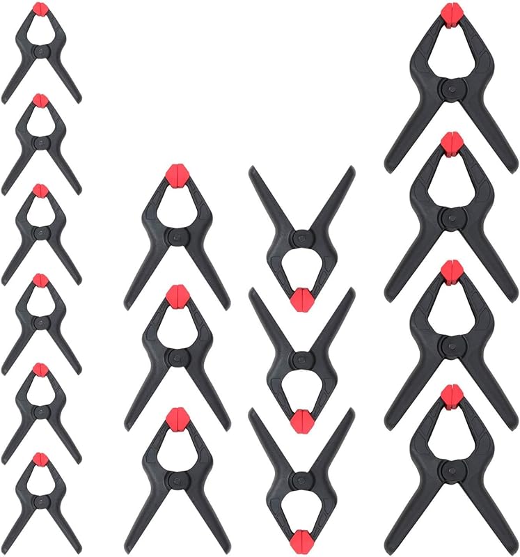 WORKPRO 16-Piece Nylon Spring Clamp Set for Woodworking and DIY Projects | 4pc 6-1/2", 6pc 4-1/2" , 6pc 3-3/8", Black
