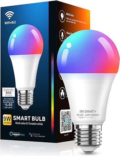 Miniatura 10 de Bombillas LED inteligentes Meliya, cambio de color regulable y temporización, WiFi y Bluetooth inteligentes, compatibles con Alexa y Google