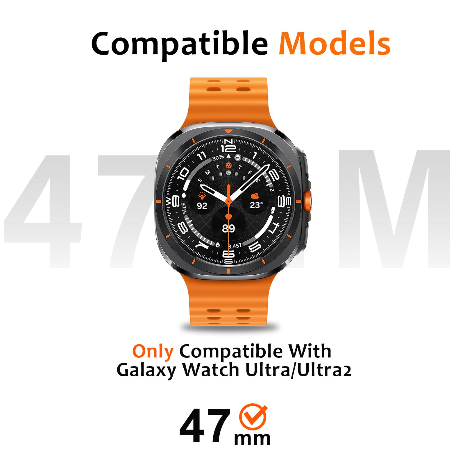 Amizee Numeryczna metalowa obudowa kompatybilna z Samsung Galaxy Watch Ultra/Ultra2 z osłoną ekranu 47 mm, twarda ultra cienka tylna obudowa zderzaka do Galaxy Watch 7/8 Ultra, srebrna