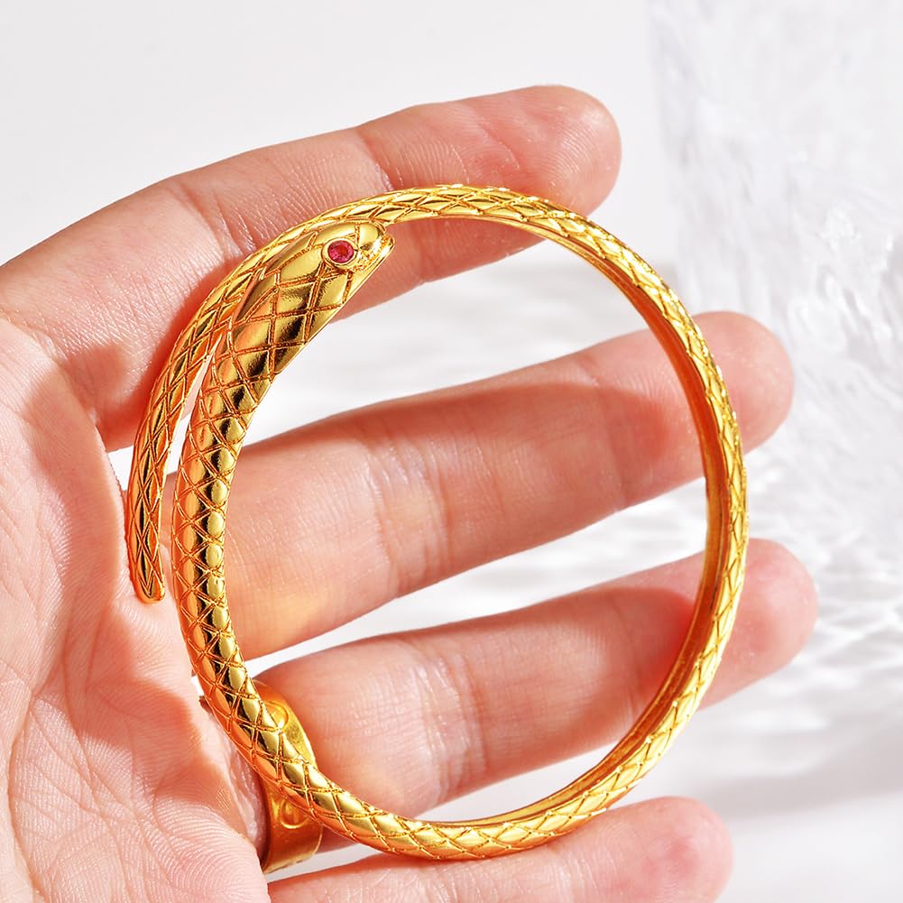 Pulsera de oro de serpiente espiritual dorada de 18k, modelo femenino, pulsera abierta ajustable de serpiente antigua personalizada, día de San Valentín