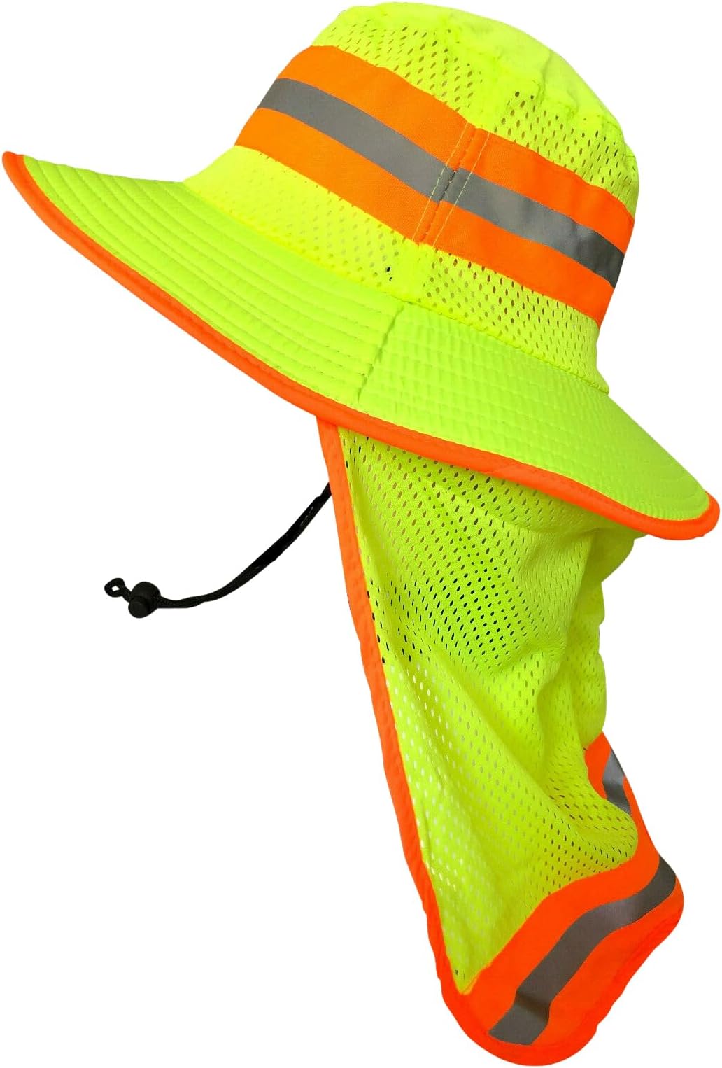 Men High Visibility Reflective Sun Hat with Neck Flap Wide Brim Boonie Hat Bucket Cap