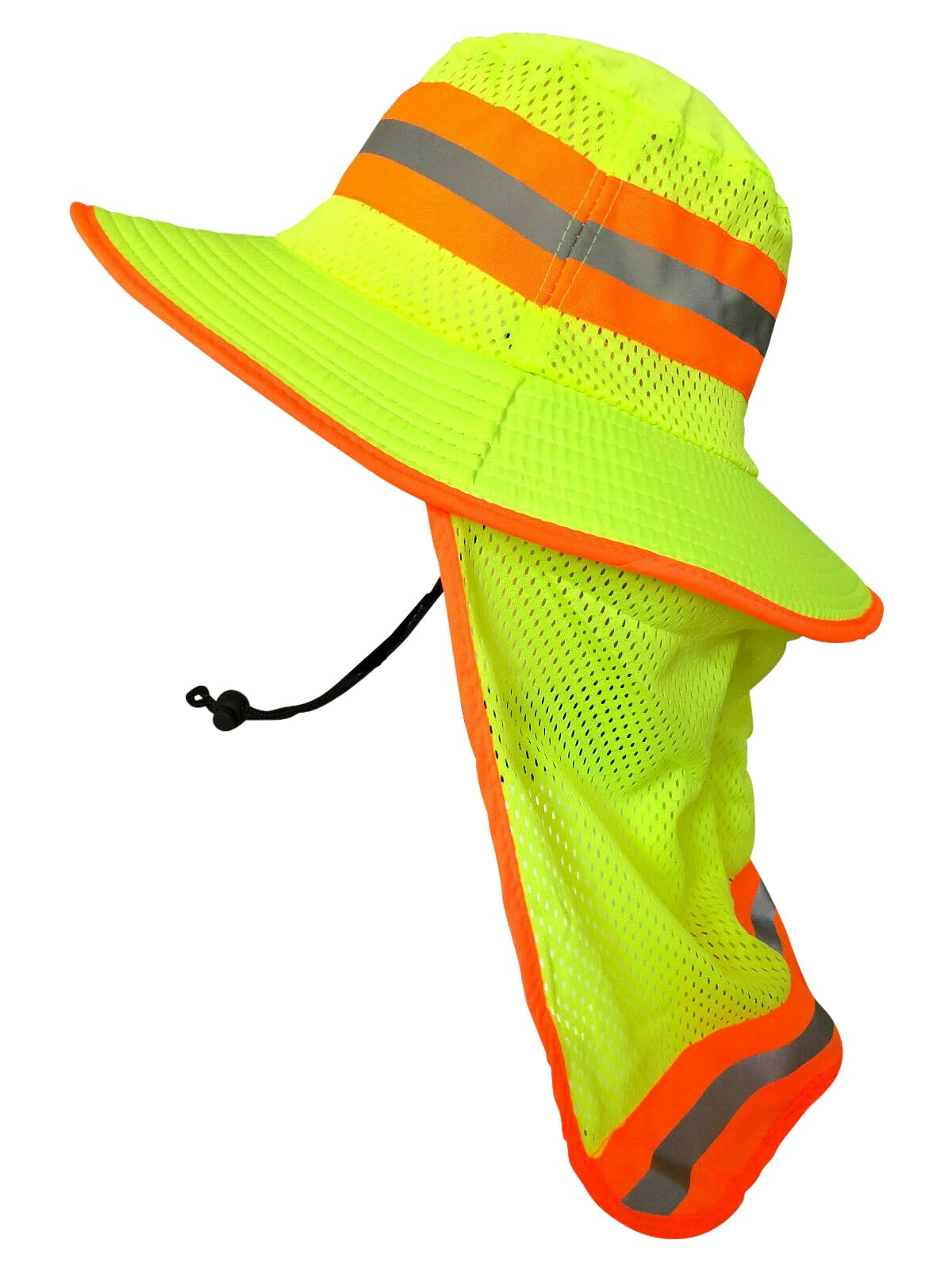 Men High Visibility Reflective Sun Hat with Neck Flap Wide Brim Boonie Hat Bucket Cap