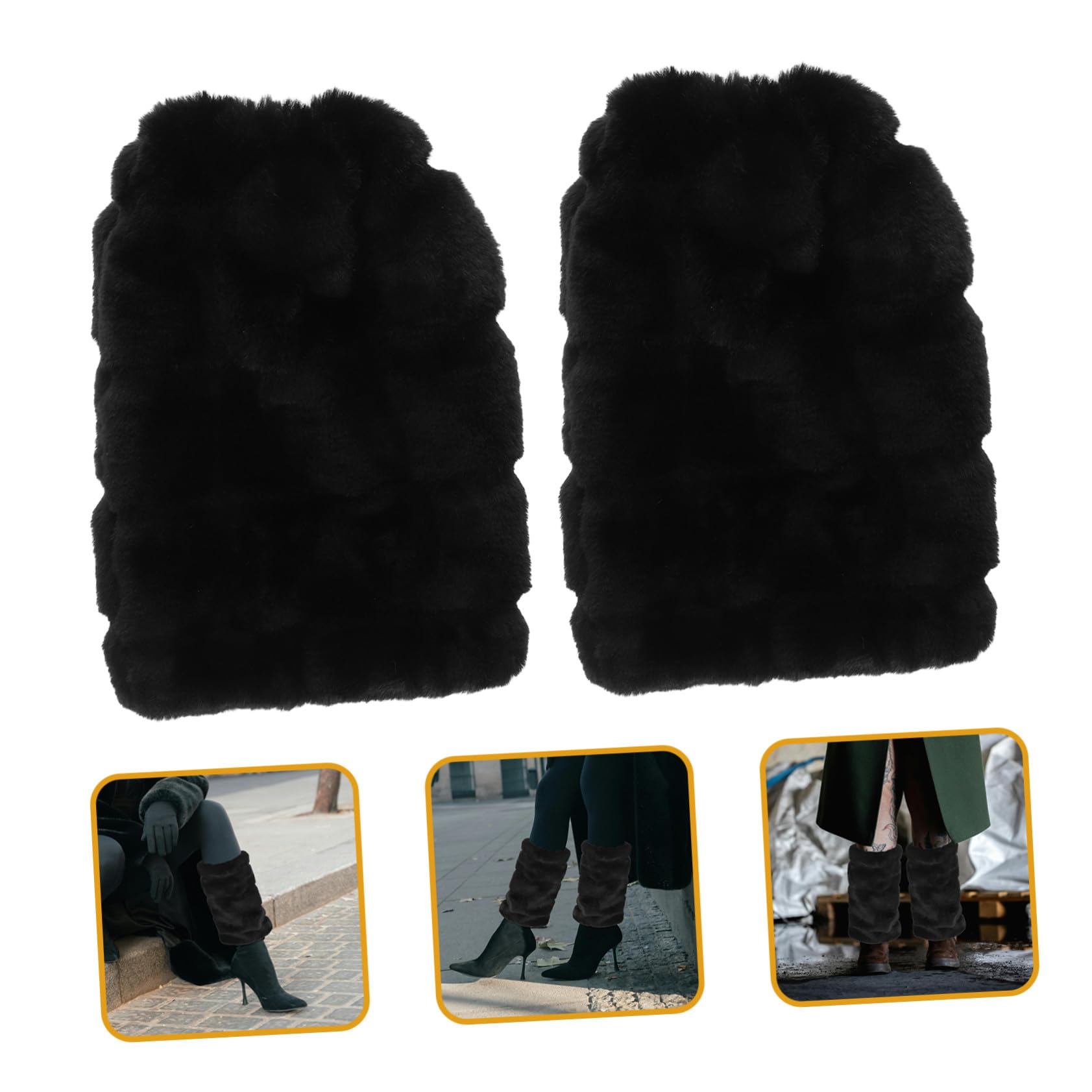 Calentadores de Piel Sintética Peludos para Mujer, Puños Largos Negros de 30 Cm, Manguitos de Invierno para Botas y Botas Militares, Cubrebotas Cálidos y Cómodos