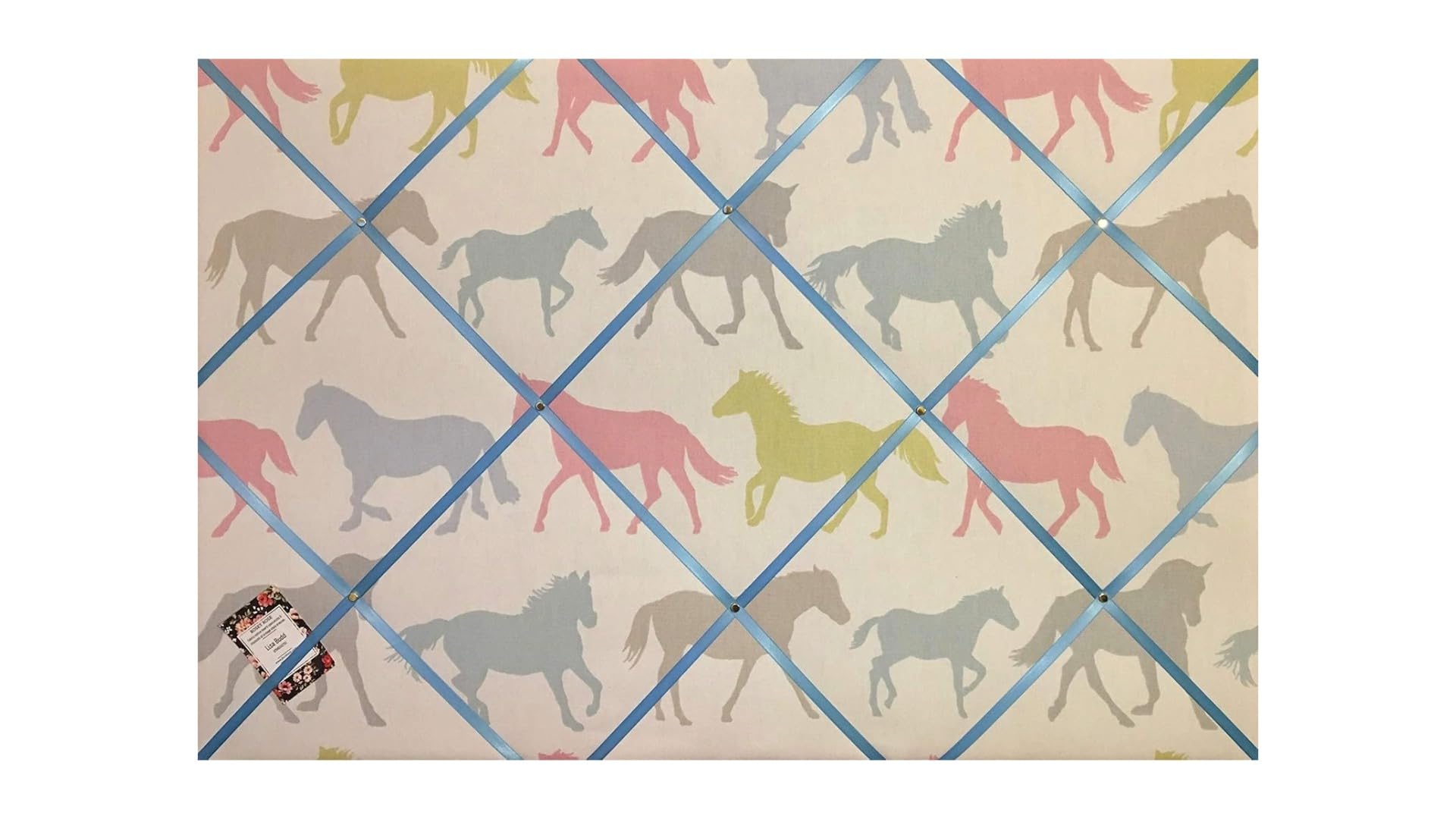 Custom Handmade Bespoke Fabric Pin Memo Notice Photo Cork Memo Board with Clarke & Clarke Stampede Horses Sorbet with Your Choice of Sizes & Ribbons