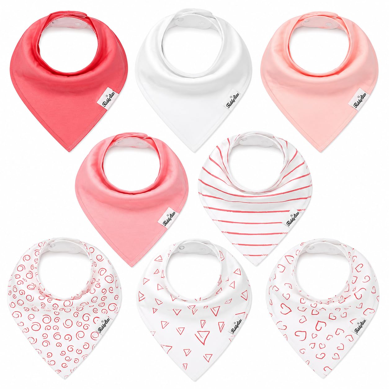 Bandana Bibs for Girls, Set of 8 Baby Drool Bibs with Adjustable Snaps, Soft, Absorbent, Organic Cotton, Newborn, Toddler Girl Bibs for Drooling, Teething and Feeding by KiddyStar