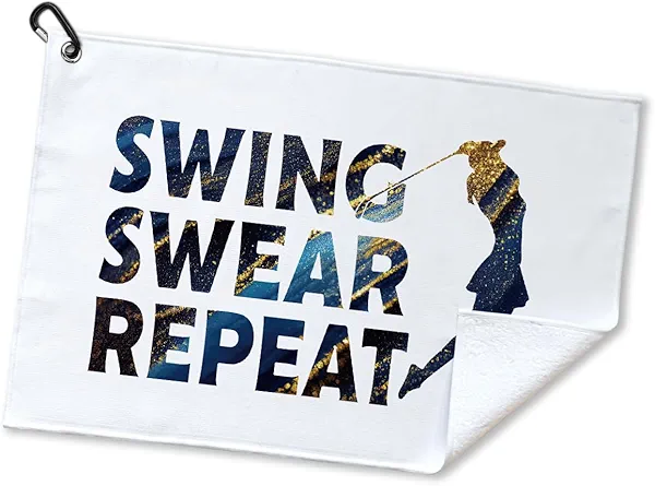 rofiowa Swing Swear Repeat Polyester and Cotton Blend Printed Golf Towel, Funny Pink Golf Accessories for Women, Golf Gift for Golf Fan Her, Golf Lover Birthday Gift