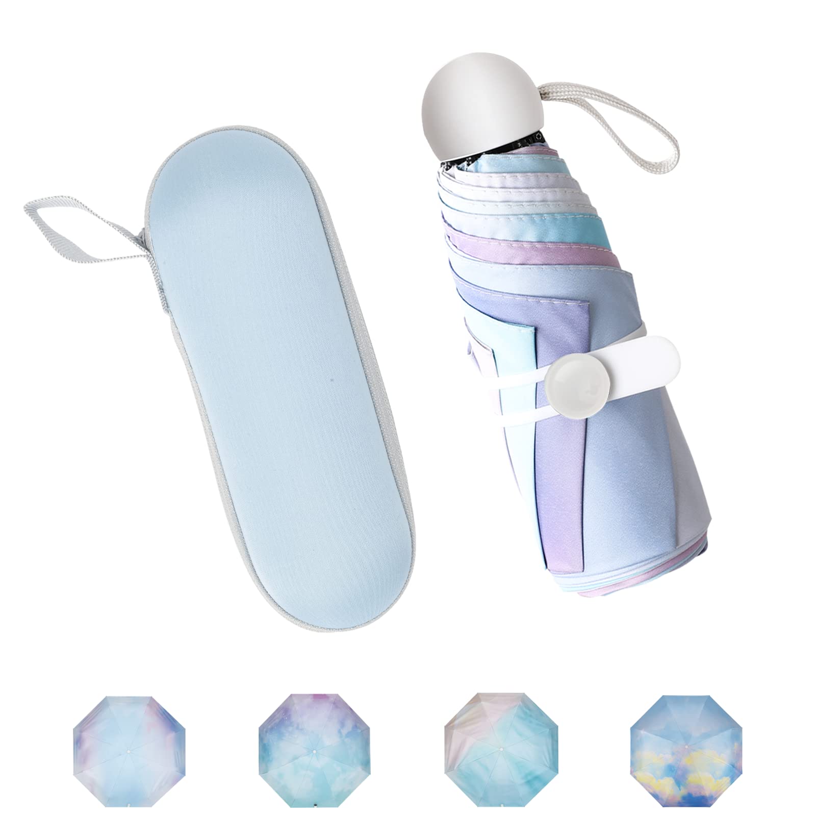 Xiuying FengMini Travel Umbrella, Small Compact Portable Umbrella for Sun and Rain, Windproof Parasol with 99% UV Protection for Women and Men