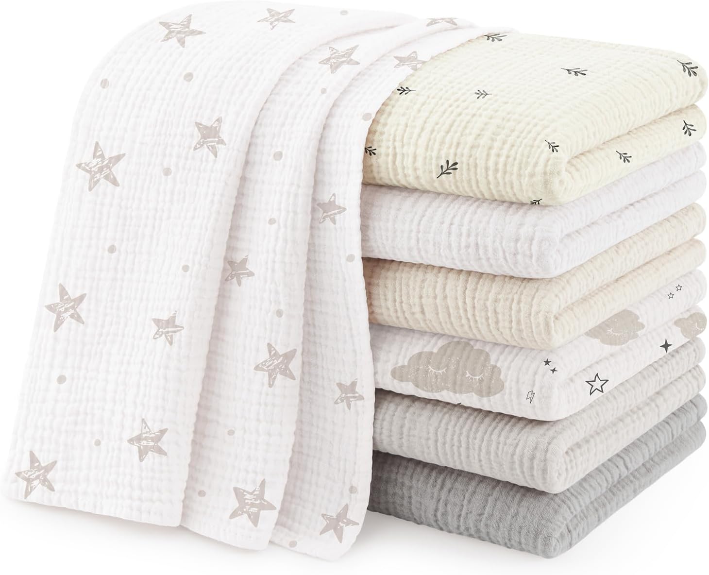 Susurration Muslin Burp Cloths 24x24 Inches Ultra Soft 100% Cotton, 4 or 7 Pack Baby Washcloths for Newborn, Absorbent Burp Rags & Swaddle Blankets
