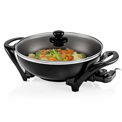 Ovente Sk3113B Non-Stick Electric Skillet with Aluminum Body, 13 Inch, Adjustable Temperature Controller/Regulator Included, Tempered Glass Cover, Cool-Touch Handles