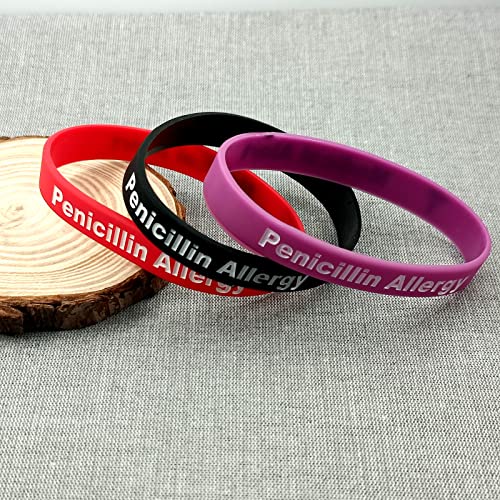 LuxglitterLin 3 Pack Penicillin Sport Silicone Medical Alert ID Bracelets Emergency Wristband for Adult Kids 7.5In, BR_Rubber_Penicillin2, 7.5 inches - Image 3