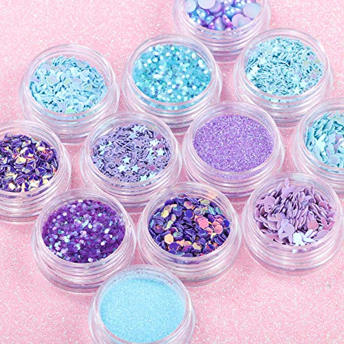 Bonnie-Sam 12 Boxes Nail Art Sequins Glitter for Shiny Colorful Nail Decor (queen)