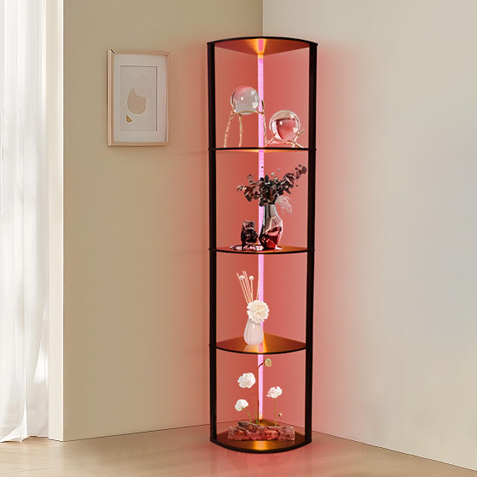Lampadaire Étagère XIIW Avec LED RGB - 5 Niveaux, Contrôle App/Télécommande - 2700-6500K - Bois