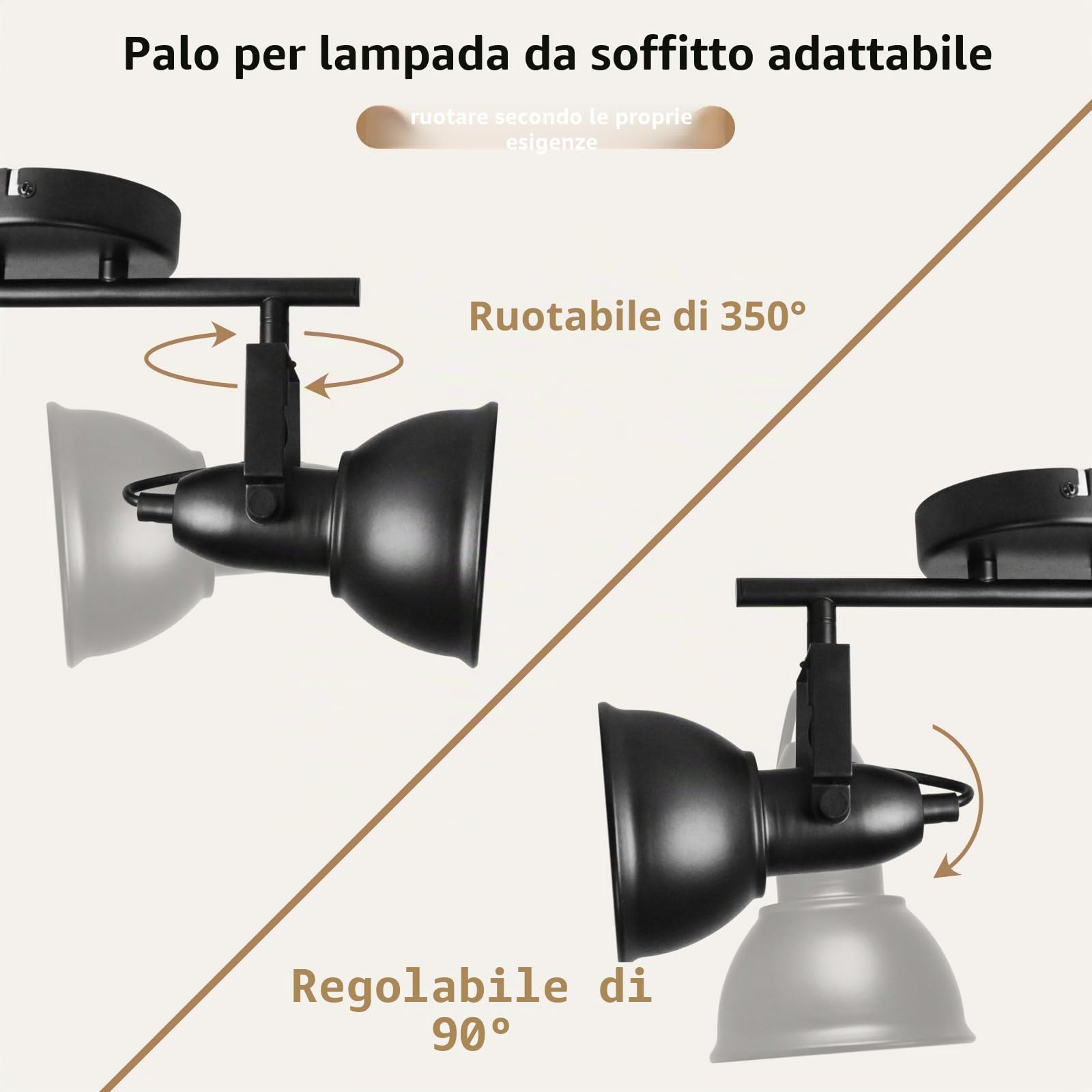 HiBay Lampada Faretti da Soffitto LED E27 Orientabili 2 Luci,Plafoniera Faretti da Soffitto Faretto da Parete in Bianco e Nero VintageMuro per Soggiorno Cucina Cameretta(Senza Lampadina)