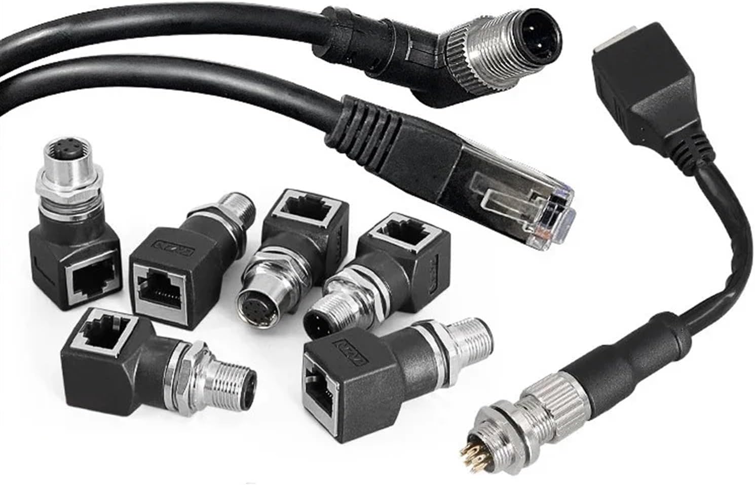 1 Set 4 Pin 8 Pole A B D Coding M12 to RJ45 Adapter Male Female Straight Connectors(Size:Female dust cover-02)