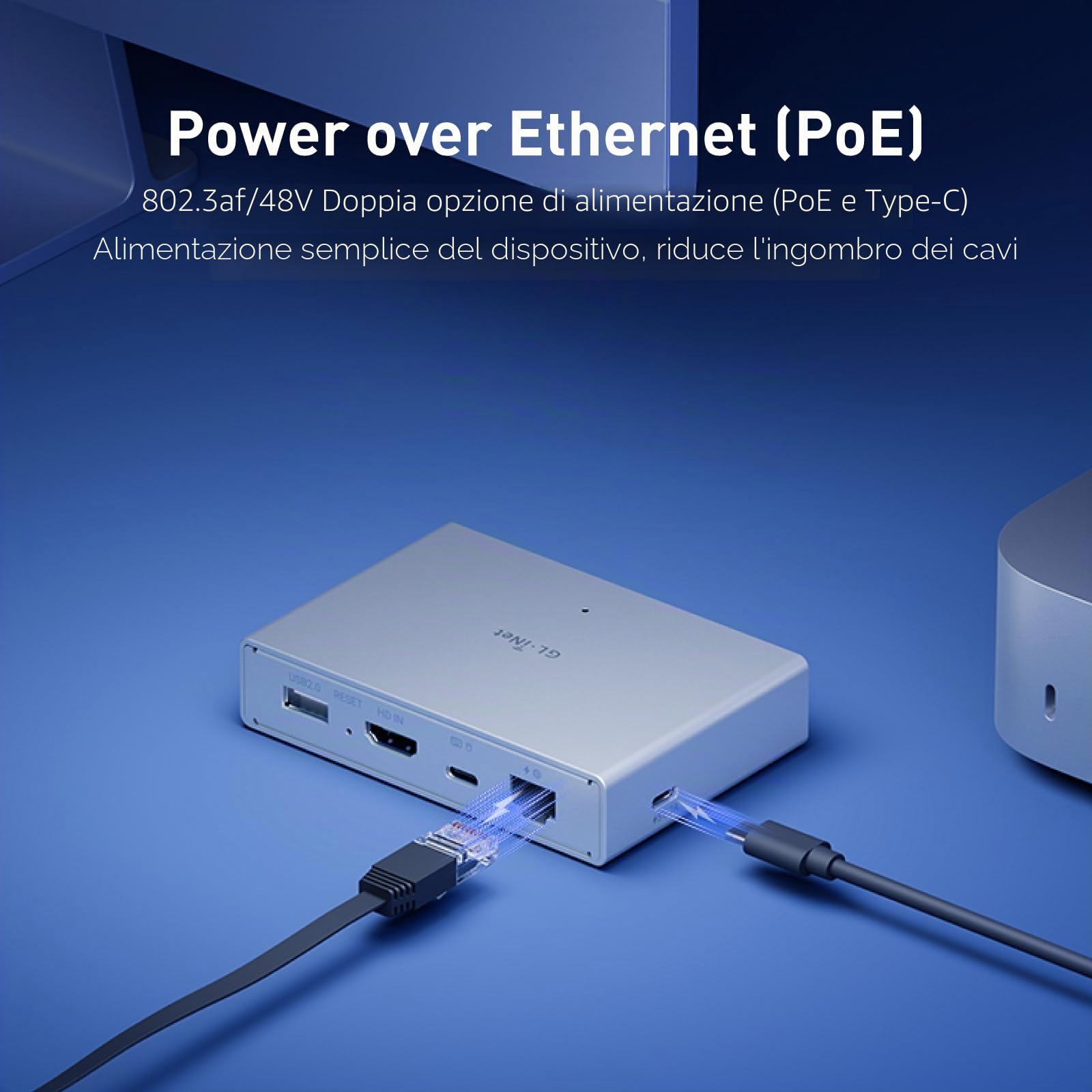 GL.iNet Comet PoE (GL-RM1PE) Controllo KVM remoto su Internet - Opzione doppia alimentazione PoE/Type-C 4K@30Hz, supporto EMMC Tailscale da 32 GB per PC Server Accesso remoto Gestione