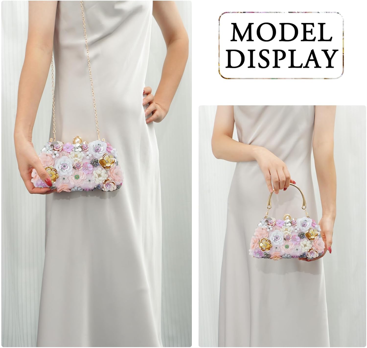 Lanpet Clutch Purses for Women Flower Evening Handbag Chain Strap Shoulder Bag for Formal Wedding Party