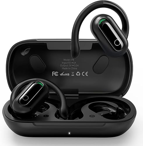 Auriculares inalámbricos Bluetooth 5.3 de oreja abierta, con ganchos giratorios, 55 horas de reproducción, IPX7 impermeables para deportes,