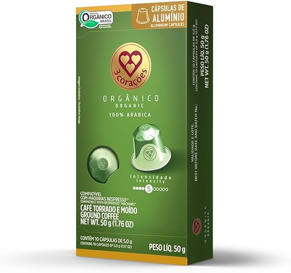 3 Corações Cápsulas de Café Orgânico, Compatíveis com Nespresso, contém 10 cápsulas Menor preço em 3 Corações Cápsulas de Café Orgânico, Compatíveis com Nespresso, contém 10 cápsulas