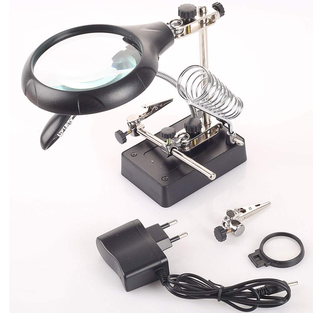 96 10X 2 en 1 Loupe Mains Libres Lumineuses (5 LED) Noir 90 mm