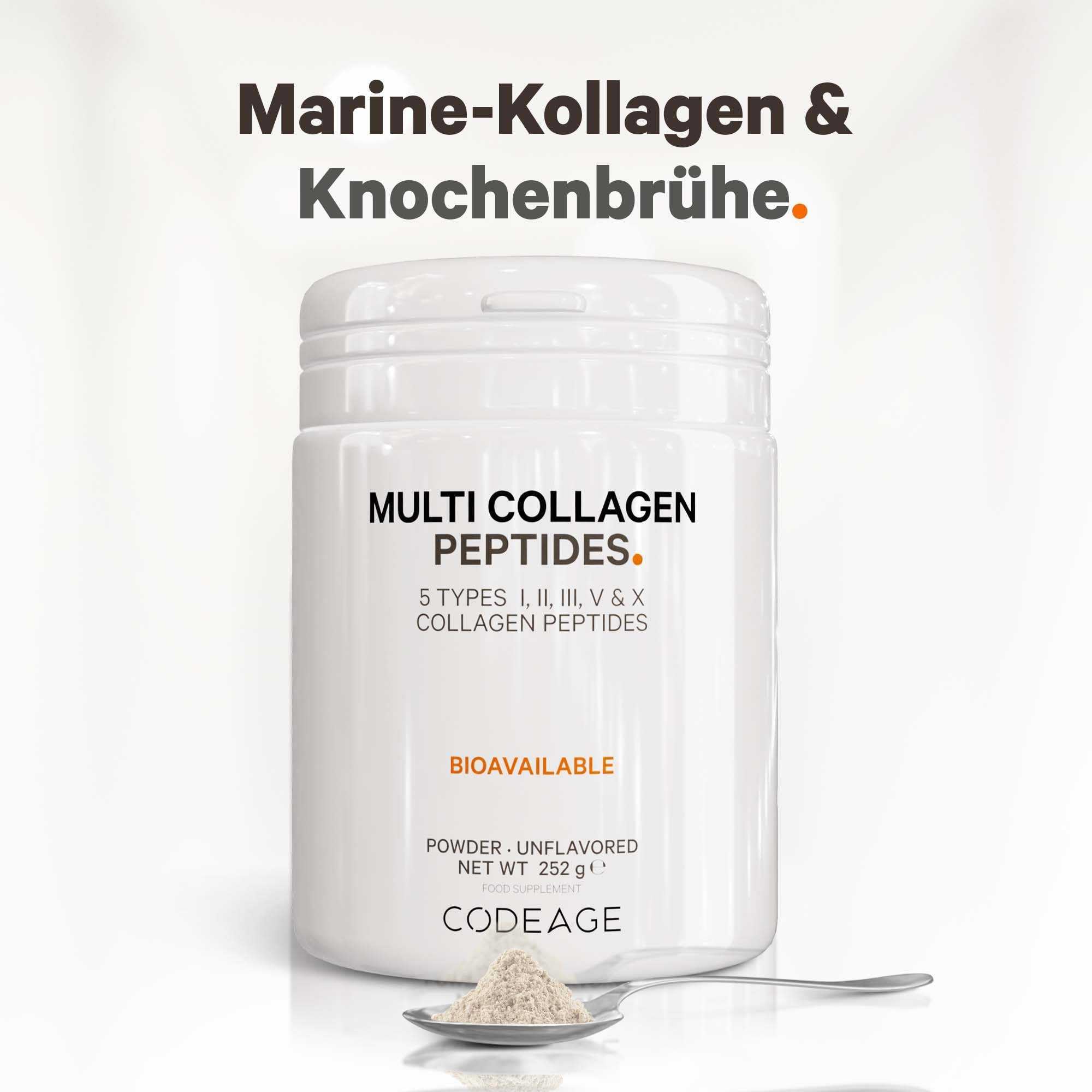 Codeage Multi Kollagen Proteinpulver Peptide, 1-Monatsvorrat, hydrolysiert, Typ I, II, III, V, X, aus Weidehaltung, All-in-One Super Knochenbrühe Kollagen Ergänzung, gentechnikfrei, 252 Gramm