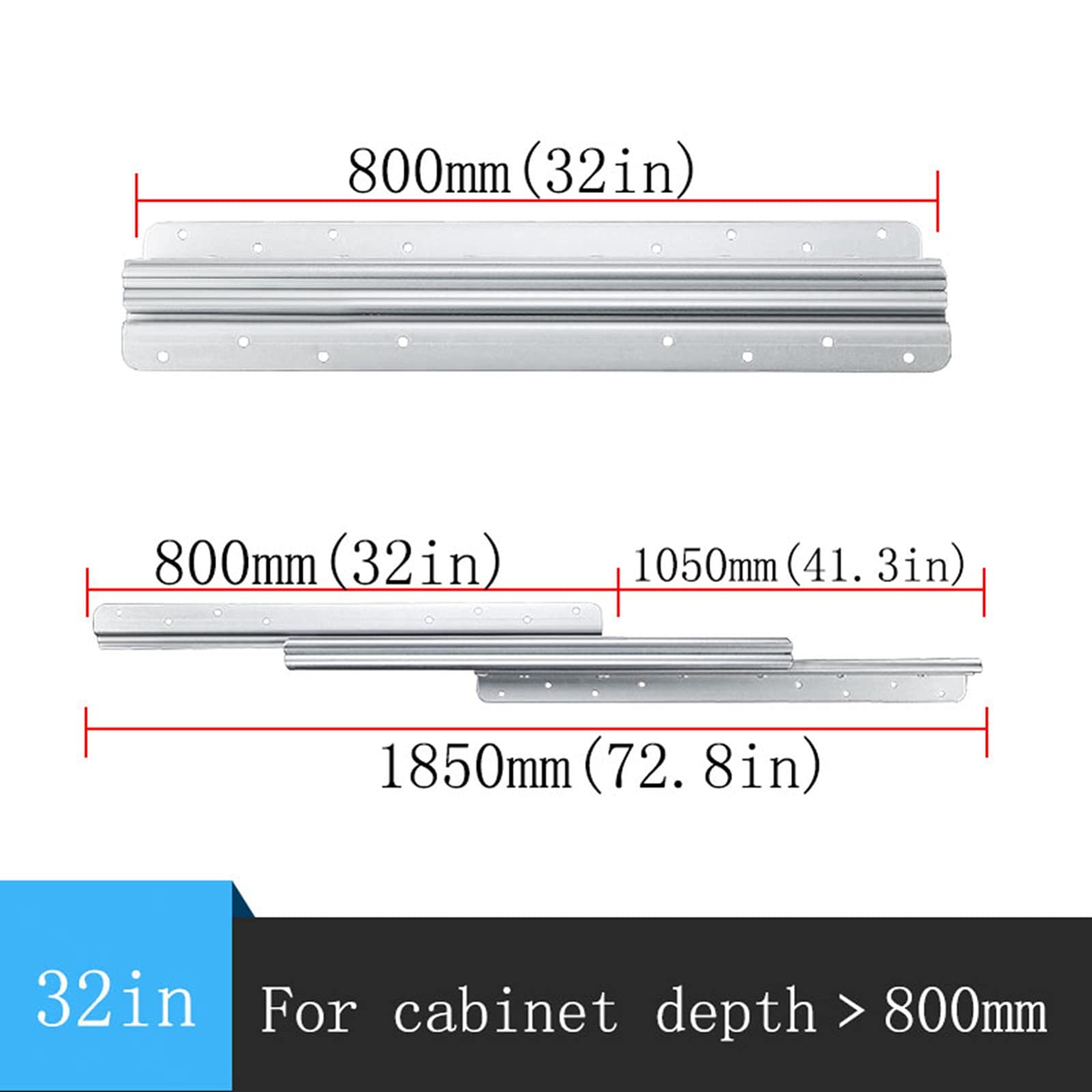 Guide Per Cassetti Carichi Pesanti,Binari Cassetti Guide A Doppio Cuscinetto A Sfera, Per Scala Armadietti Piano di Sotto Scarpiere, Carico 120kg,1 Coppia(Size:800-1850mm)