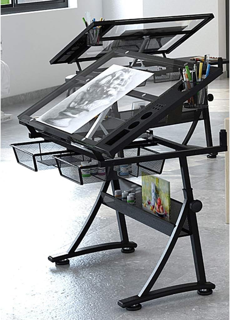 Mesa de dibujo ajustable en altura, escritorio multifuncional para arte y manualidades con almacenamiento para uso en casa, oficina y estudio, ideal para artistas y diseñadores