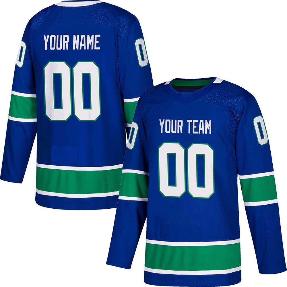 Custom Blue Hockey Jerseys for Men Women Youth Personalized Printed/Sewing Team Name Number S-5XL