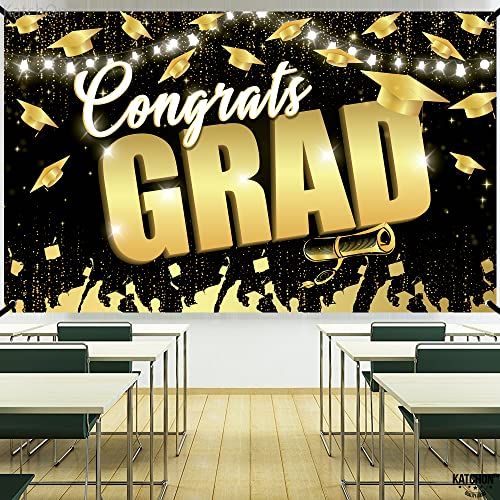 Image of KatchOn, Congrats Grad Backdrop - XtraLarge, 72x44 Inch | Black and Gold Graduation Backdrop 2026 for 2026 Graduation Decorations | Congrats Grad Banner, 2026 Graduation Party Decorations