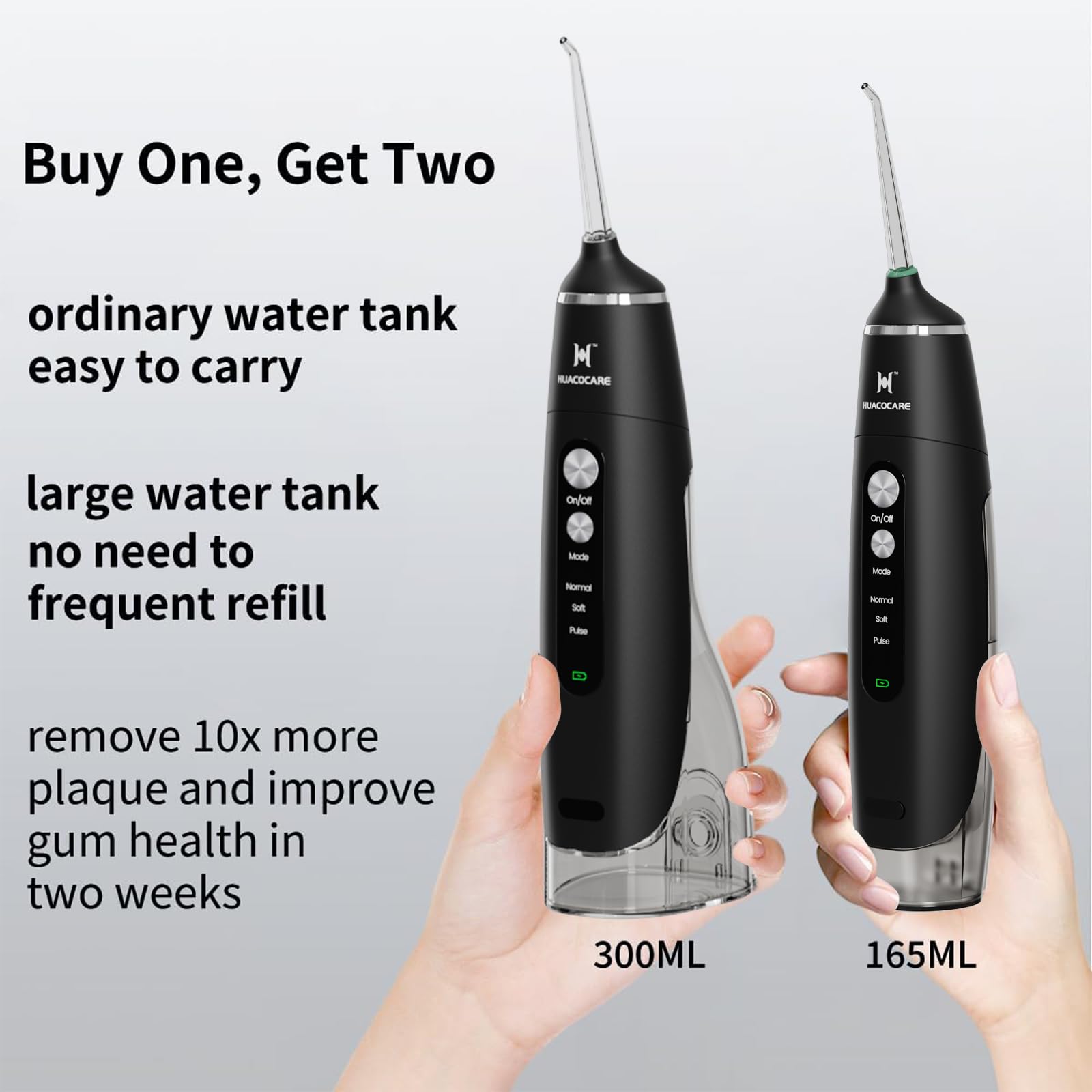 Idropulsore dotato di due serbatoi d'acqua per casa e viaggi, 3 modalità di irrigazione orale dentale, portatile, impermeabile IPX7, potente durata della batteria, filo interdentale per denti (nero)