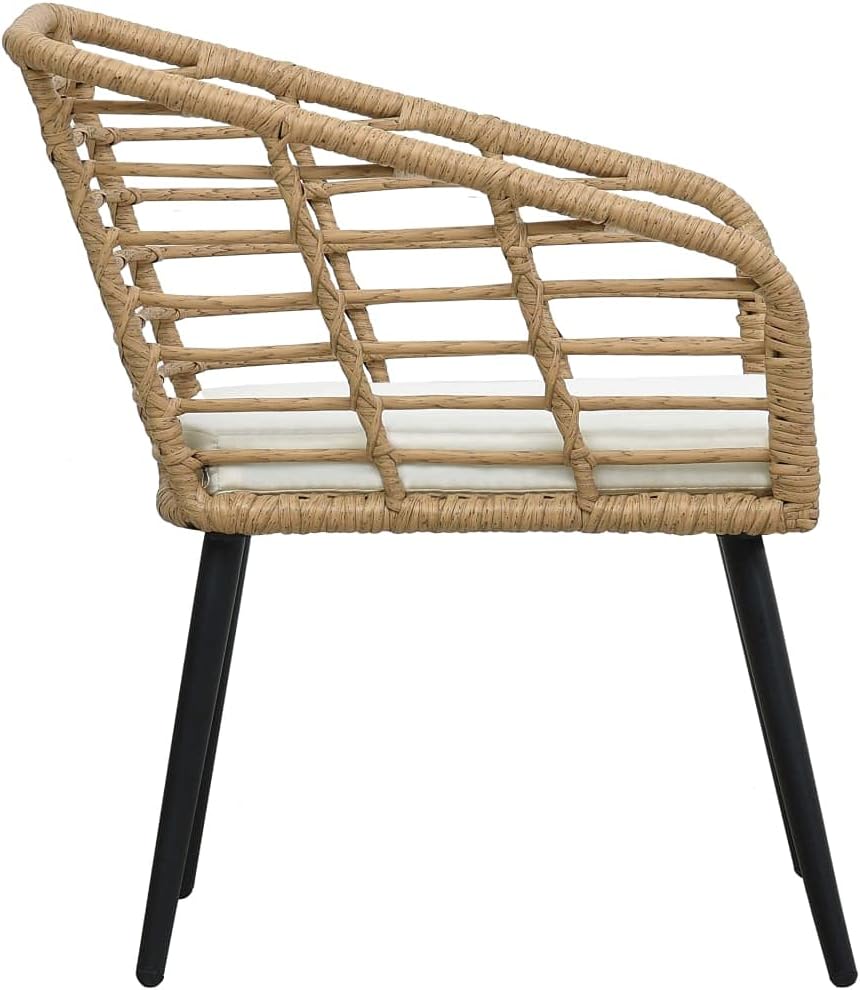 vidaXL Rattan Dining Chair Set - Poly Rattan and Oak, Outdoor Wicker Chairs with Cushions, Ergonomic Design, 25"x21.1"x30.3"