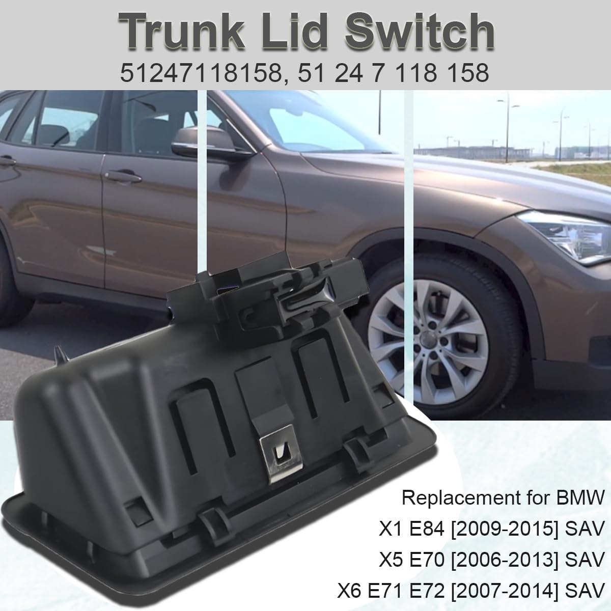 VHEUHZ Pulsante di apertura del coperchio del bagagliaio della maniglia del portellone compatibile con BMW 3 5 series E90 E91 E92 E93 E60 E61 51247118158