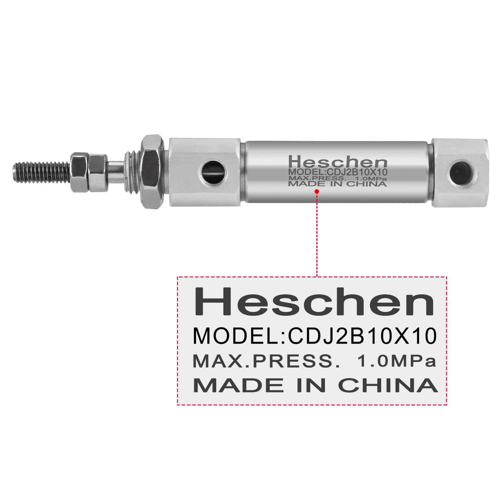 Heschen Stainless Steel Slim Air Pneumatic Cylinder, CDJ2B 10-10, M5 Port, 10mm Bore, 10mm Stroke, Double Acting Single Rod — Amazon image 3