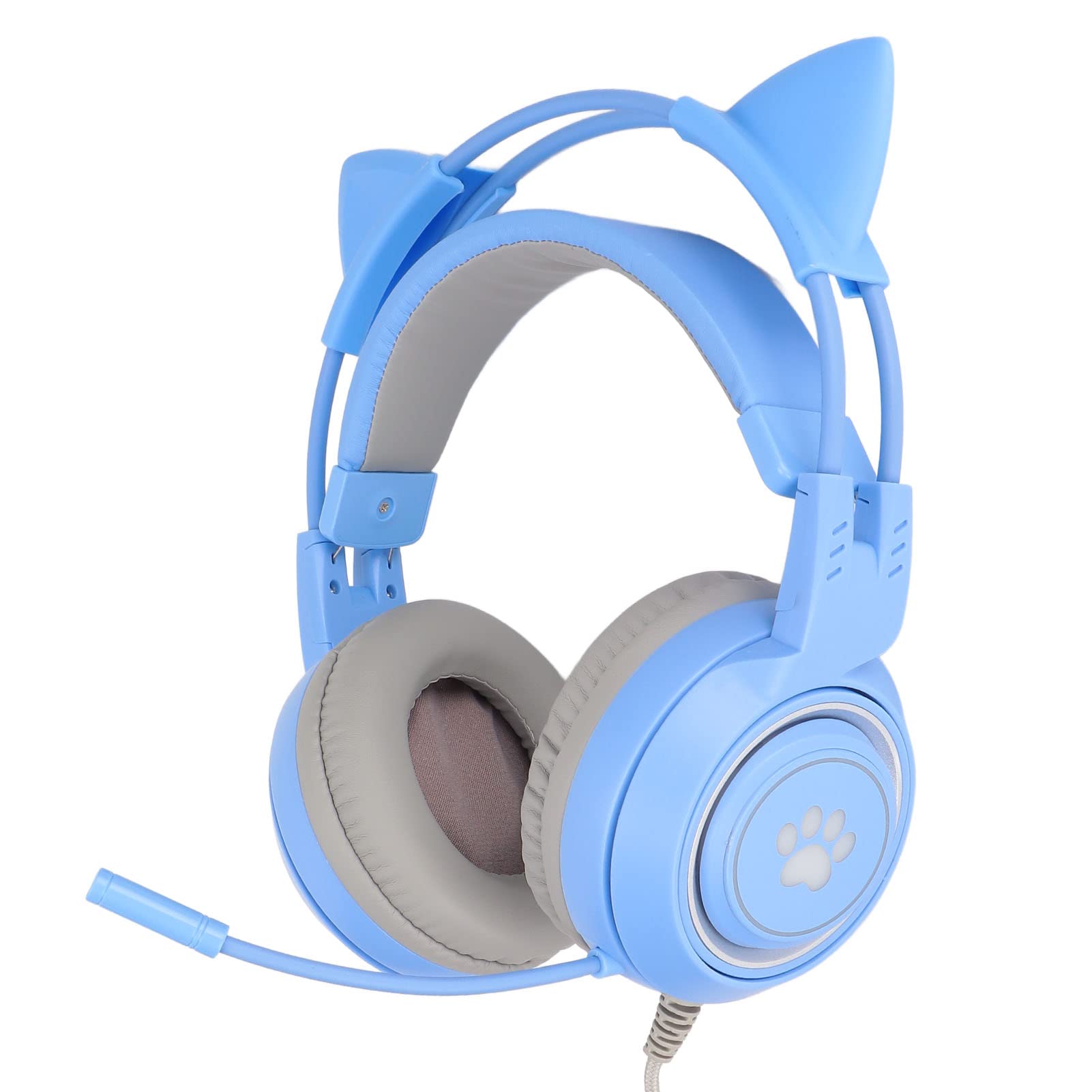 Yunseity Cuffie da Gioco, Cuffie con Orecchie di Gatto Rimovibili USB + 3,5 Mm con Microfono con Cancellazione del Rumore, Cuffie da Gioco per, One, PC, Telefono Cellulare(Blu)