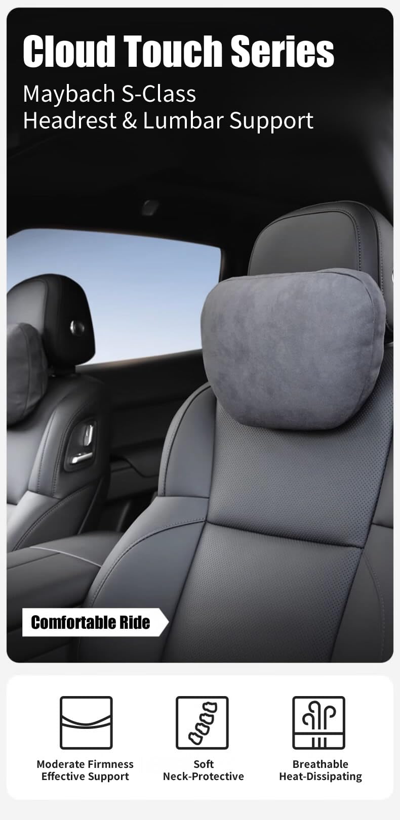 Photo 1 of BIMLL 2-Pack Car Neck Pillow - 100% SUGENRO Sorona Bio-Fiber Headrest, Ergonomic Cervical Support with Adjustable Straps, Breathable & Plush, Universal Fit for Driving Fatigue Relief