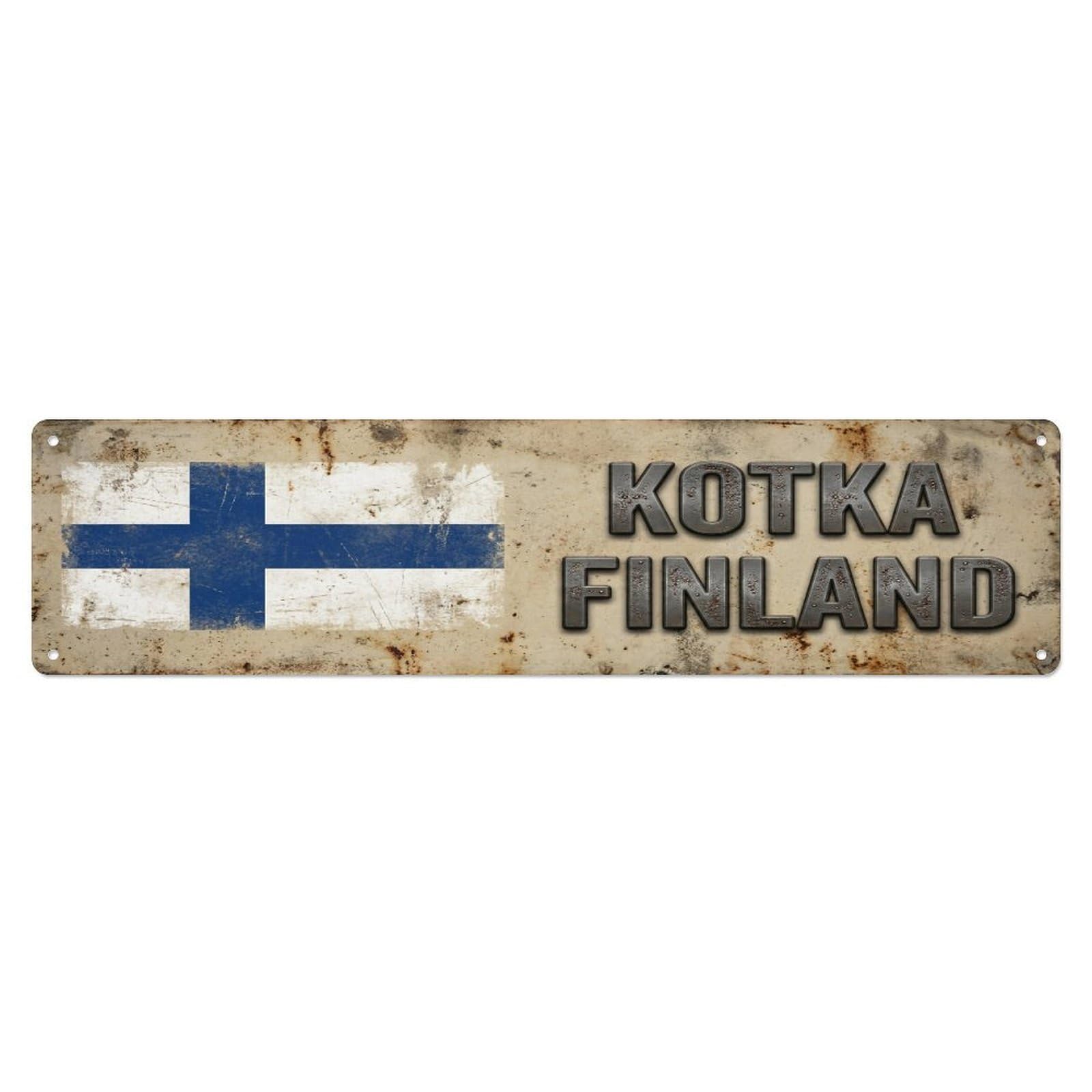Metal Tin Sign Vintage Kotka Finland Flag Decor Rustic Travel