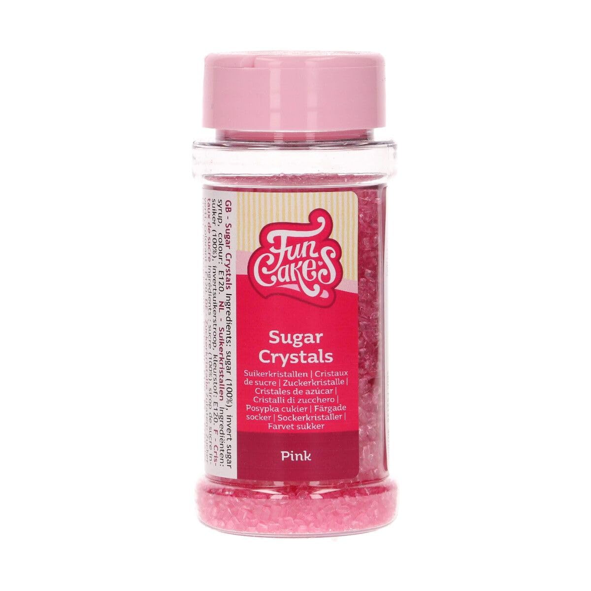 FunCakes Sugar Crystals -Rosa-: Tortenstreusel, großartiger Geschmack, perfekt zum Dekorieren von Torten, Cupcake-Streuseln. 80 g.