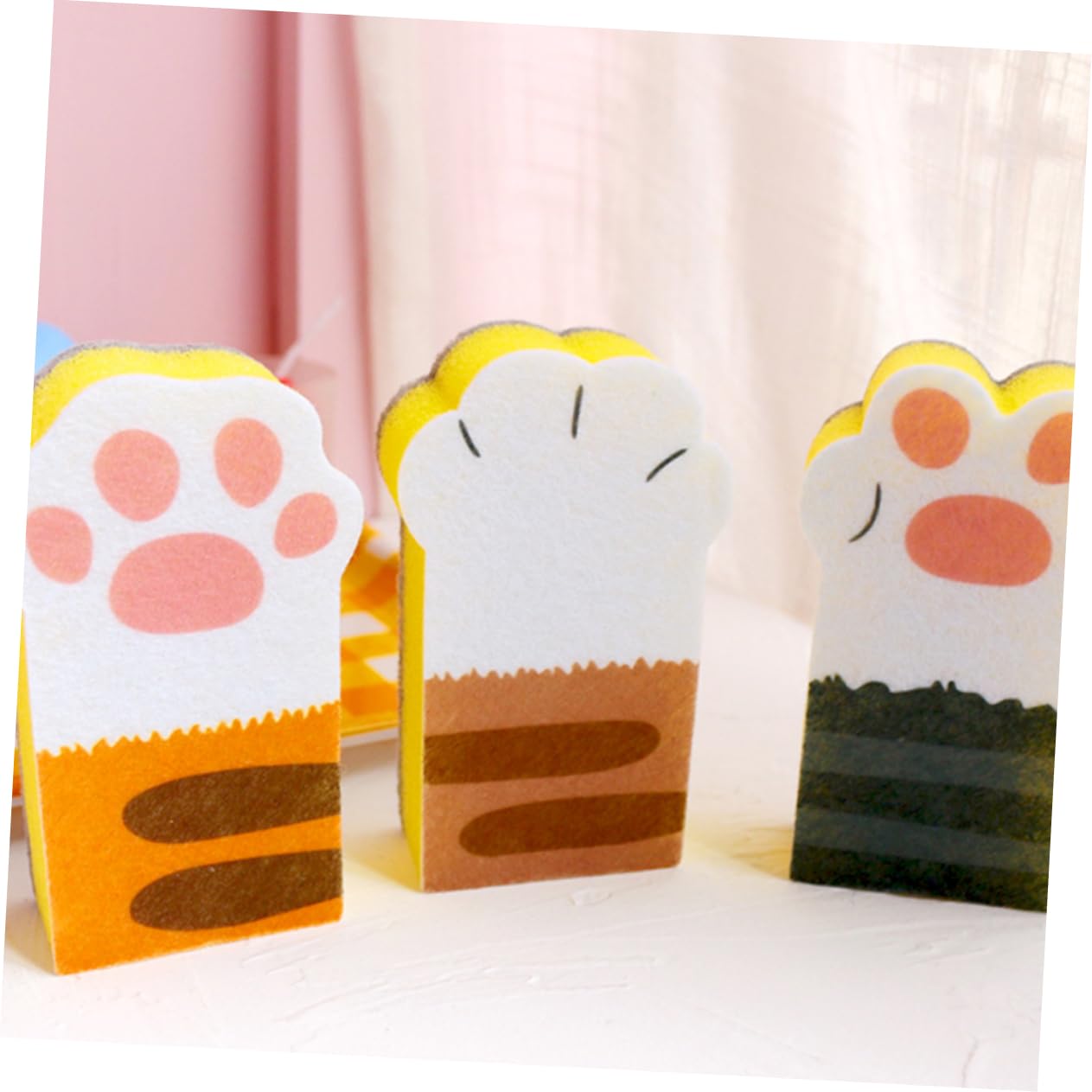 Healeved 3Pcs Cat Claw Pattern Dishwashing Sponge Pad Colorful Kitchen Cleaning Pads for Easy Dish Scrubbing and Home Cleaning Random Style Durable and Convenient