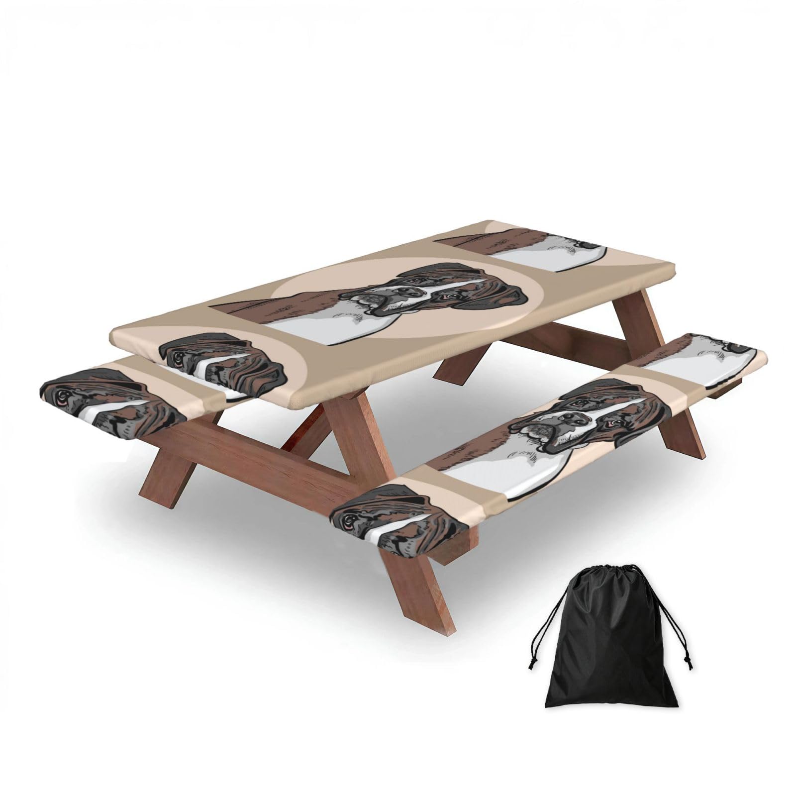 Dog Boxer, Picnic Table Cover With Bench Covers -Waterproof Elastic Fitted Tablecloth for Garden Camping Patio 76x152cm