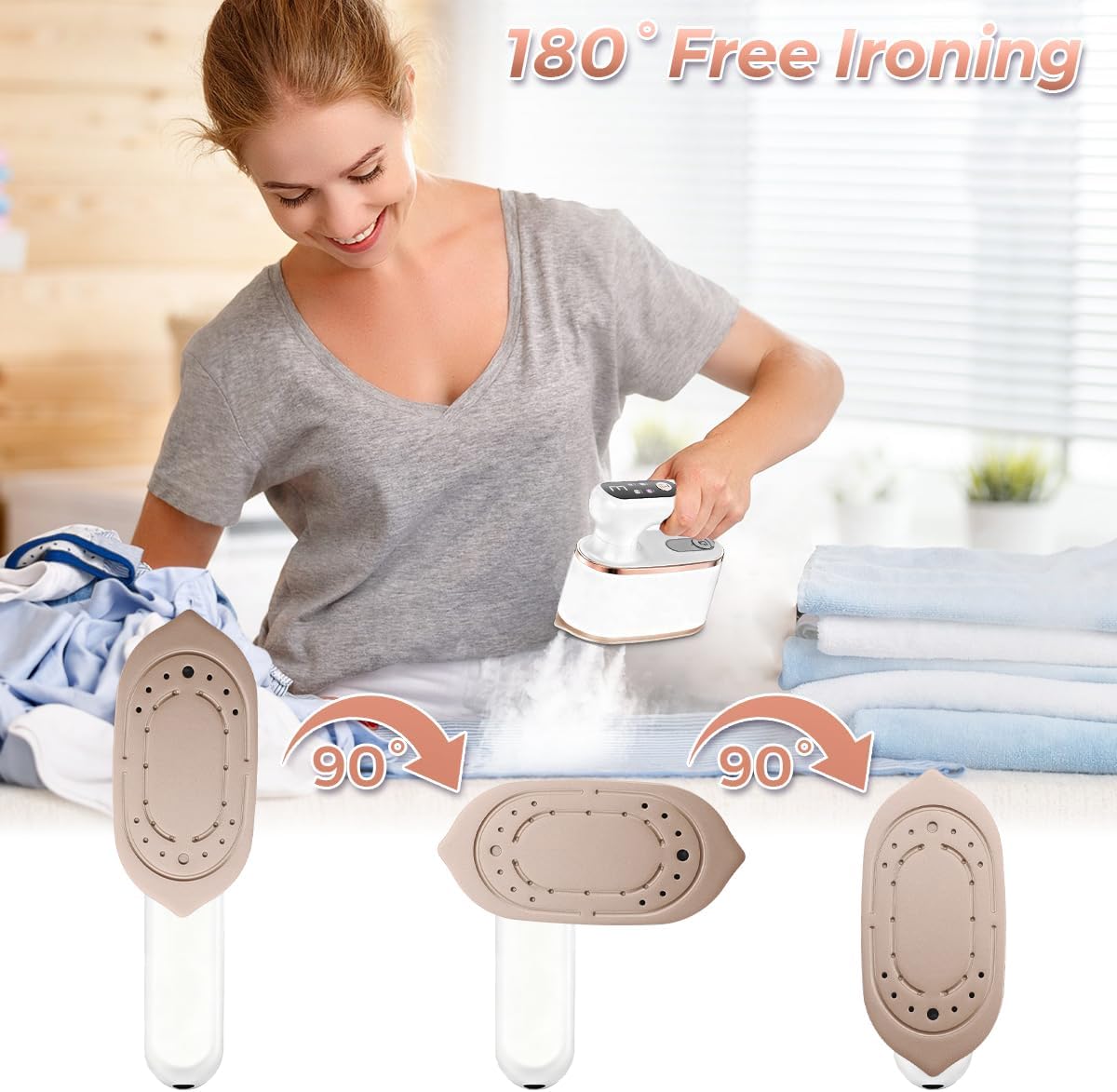 Joyzan Travel Steamer for Clothes, Portable Handheld Small Iron Mini Garment Ironing Machine Ceramic Heat Panel 15s Fast Heat Up Fabric Wrinkles LCD Display Wet Dry Rotatable Head College Dorm Home - Image 2